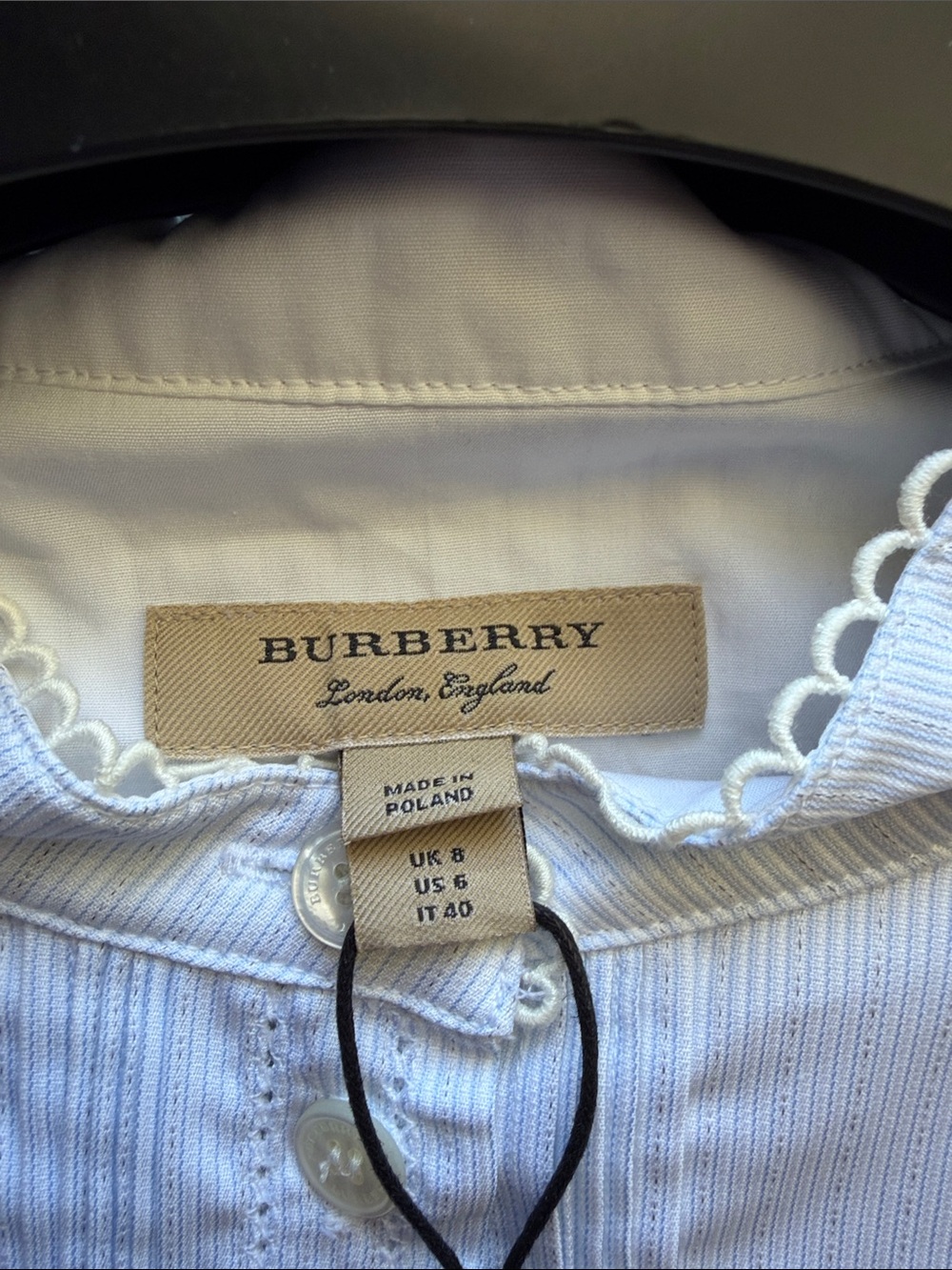 NWT Burberry Plover  Light Blue Pinstripe Cotton Button-Down Shirt size 6